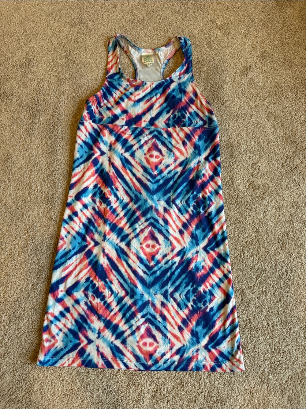 Girls Sleeveless Tie-Dye Tank Dress in Blue & Pink